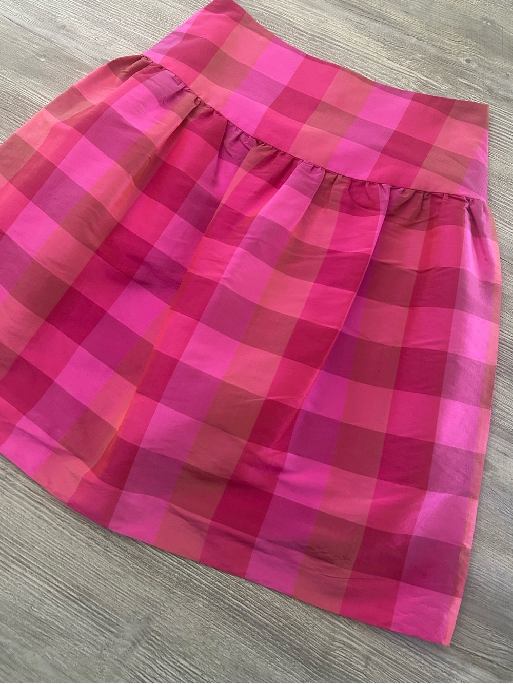Vintage Anita Ford Collection Gingham Checkered Thai Silk Drop-Waist Skirt M